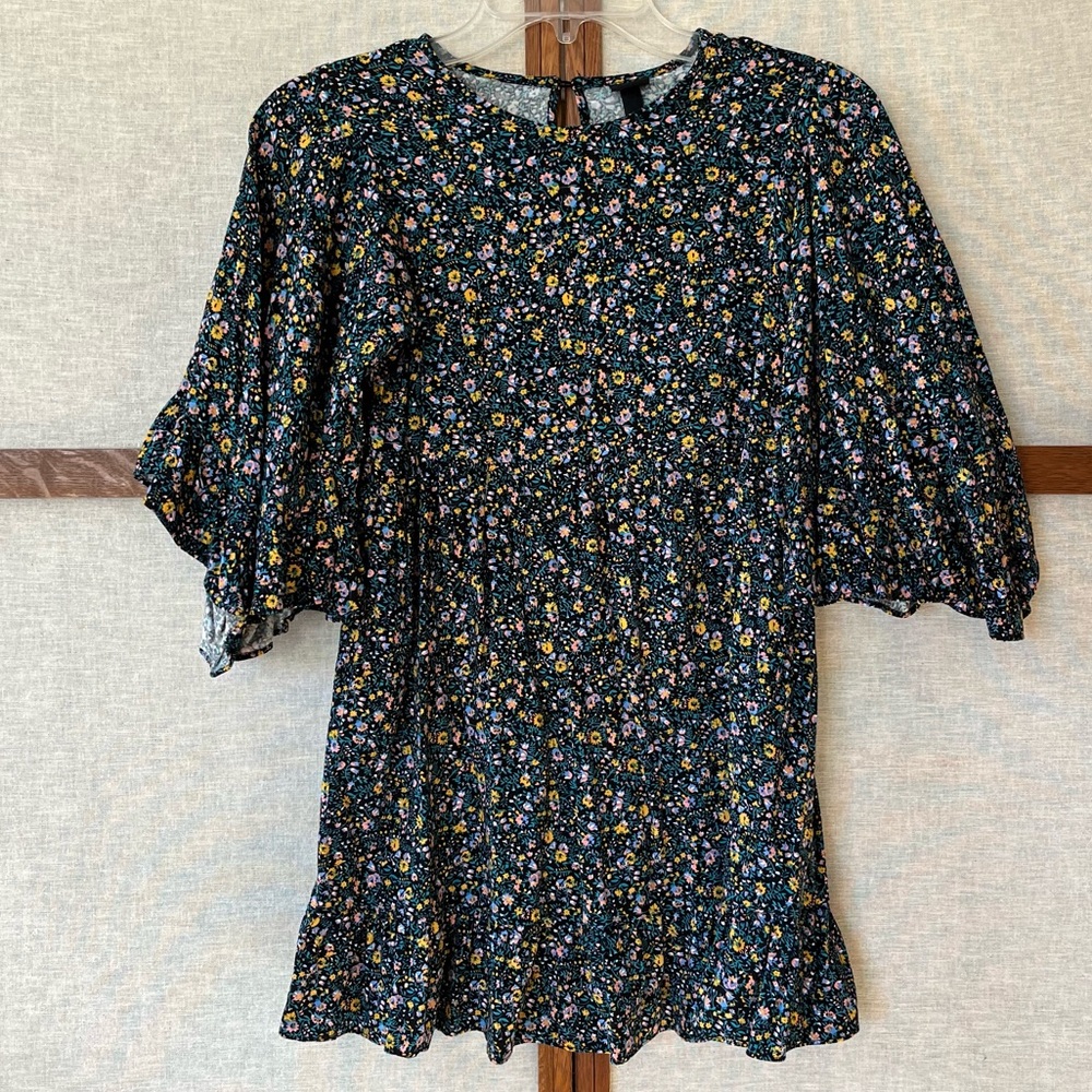 Art Class Girl’s Small Floral Print Long Full Flutter Sleeves Peasant Dr…